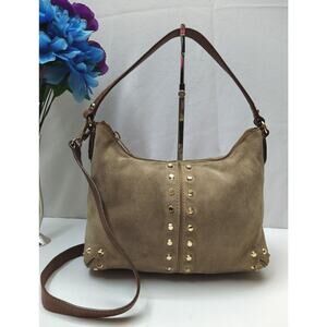 Michael Kors Uptown Altor Light Suede Studded Hobo Crossbody Bag